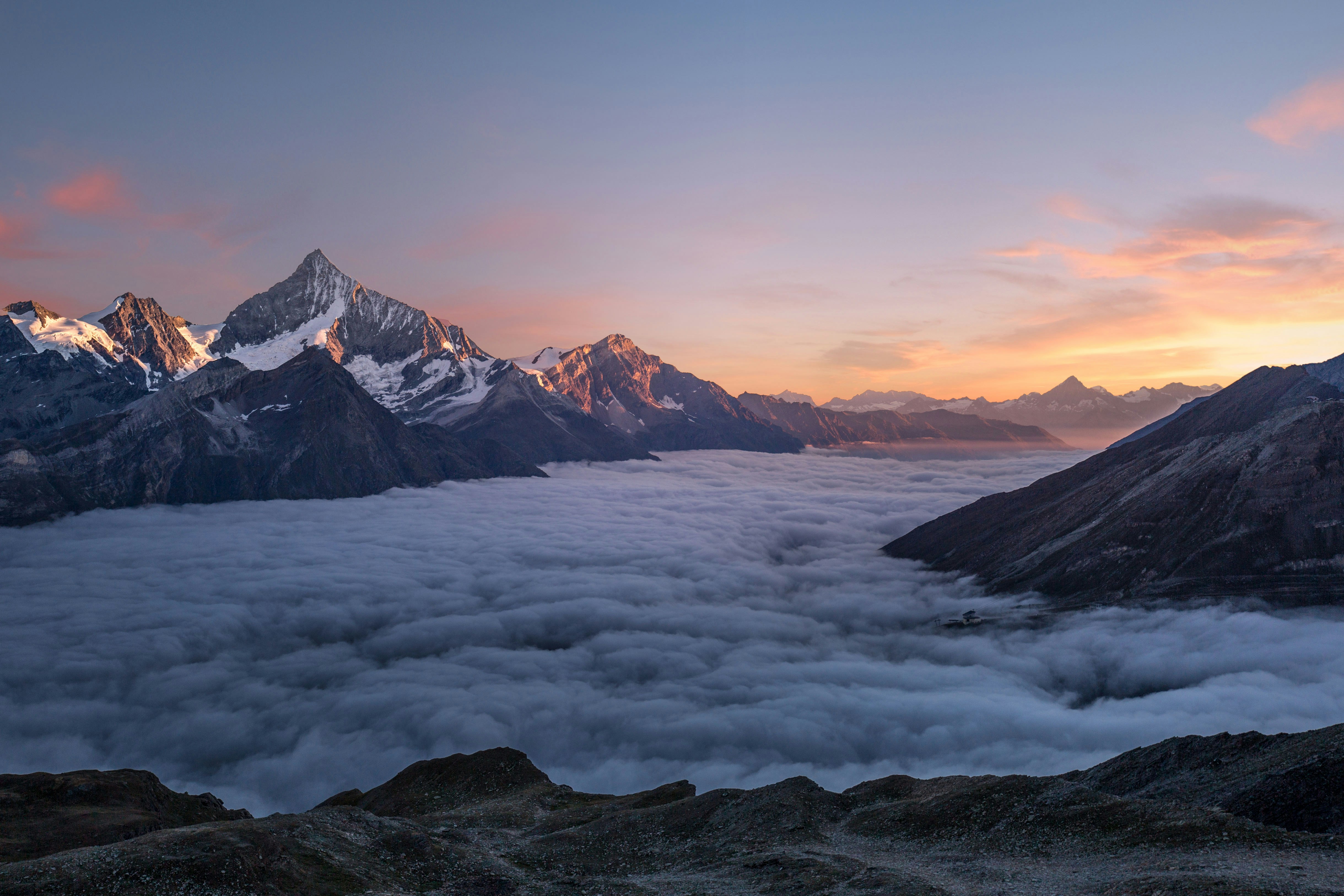 Morning mist over mountain valley